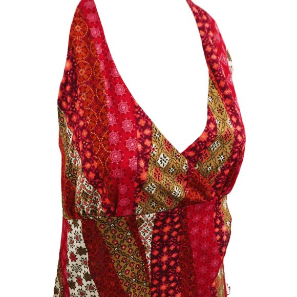 Vintage 90s Y2K Hippie Halter Top Shark Bite Overlap Psychedelic Kaleidoscope L - Picture 4 of 8